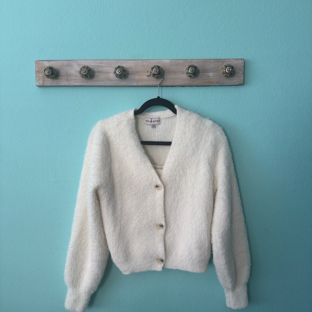 Two Piece White Cardigan Sweater & Tank